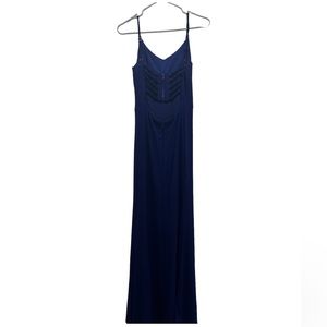Morgan and Co- Blue Open Back Gown. Size 5. Worn once. Full length with slit